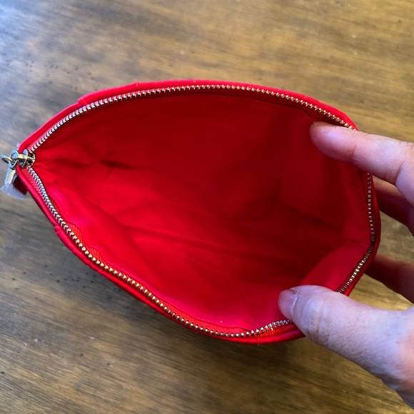 New GIVENCHY Women's Cosmetic Bag Red Silver Zippered Red Satin - Picture 2 of 14